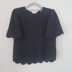 NWOT Express Scalloped Sleeved Black Top Size XS